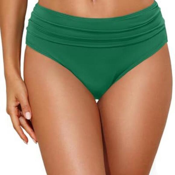Emerald Green High-Waisted Bikini with Ruched Waistband, NEW, NWT, Size L - Picture 2 of 5